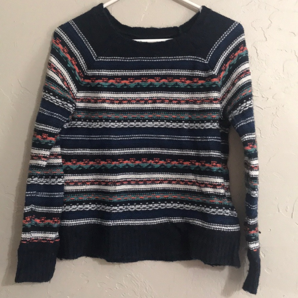 Hollister sweater, Navy and multi color, medium